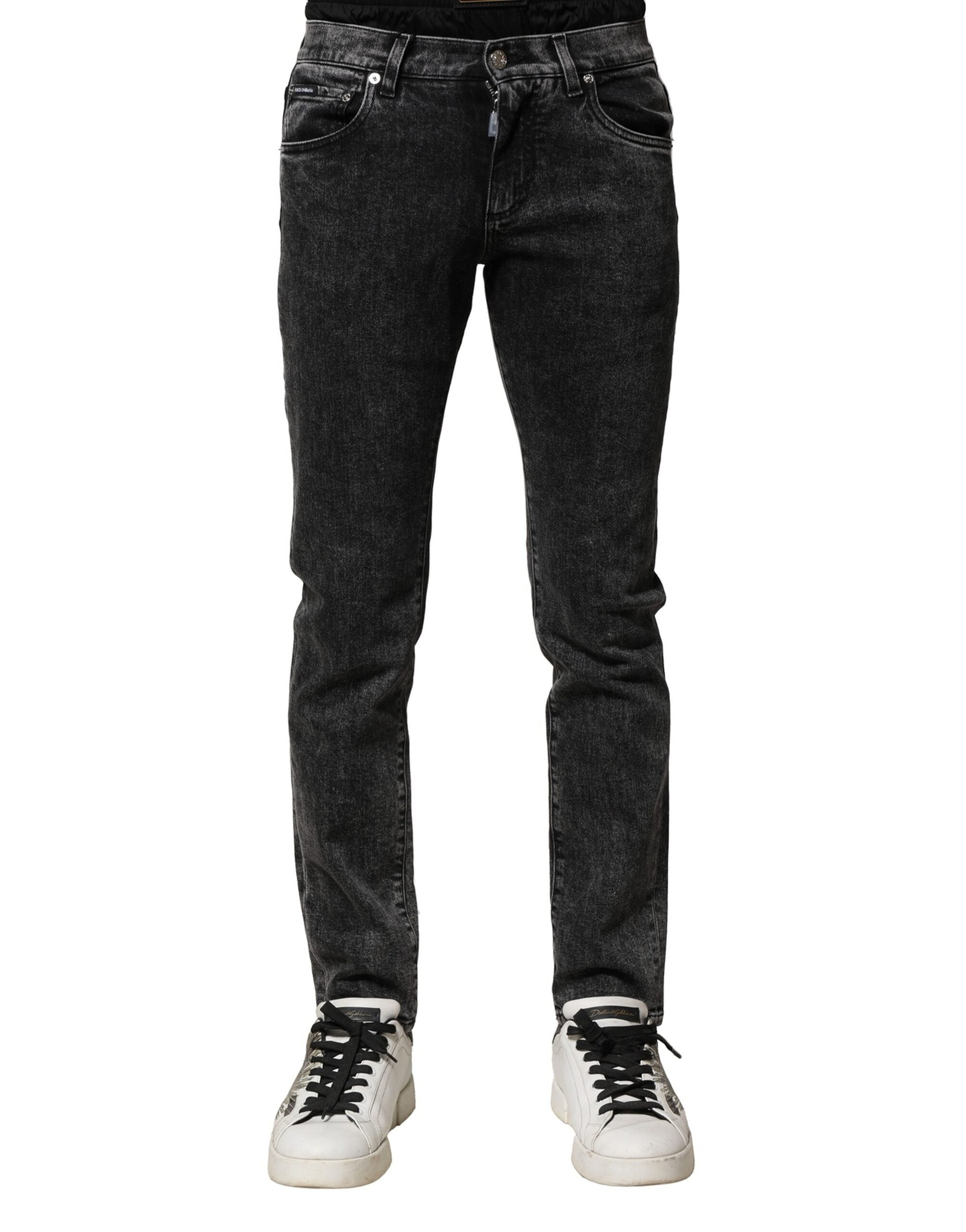 Dolce & Gabbana Black Washed Double Waistband Denim Jeans
